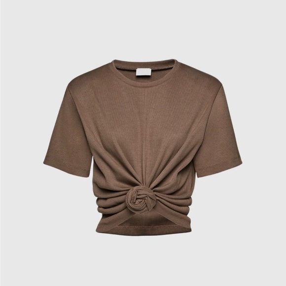 Brown Knotted Crop Top - Picture 1 of 7